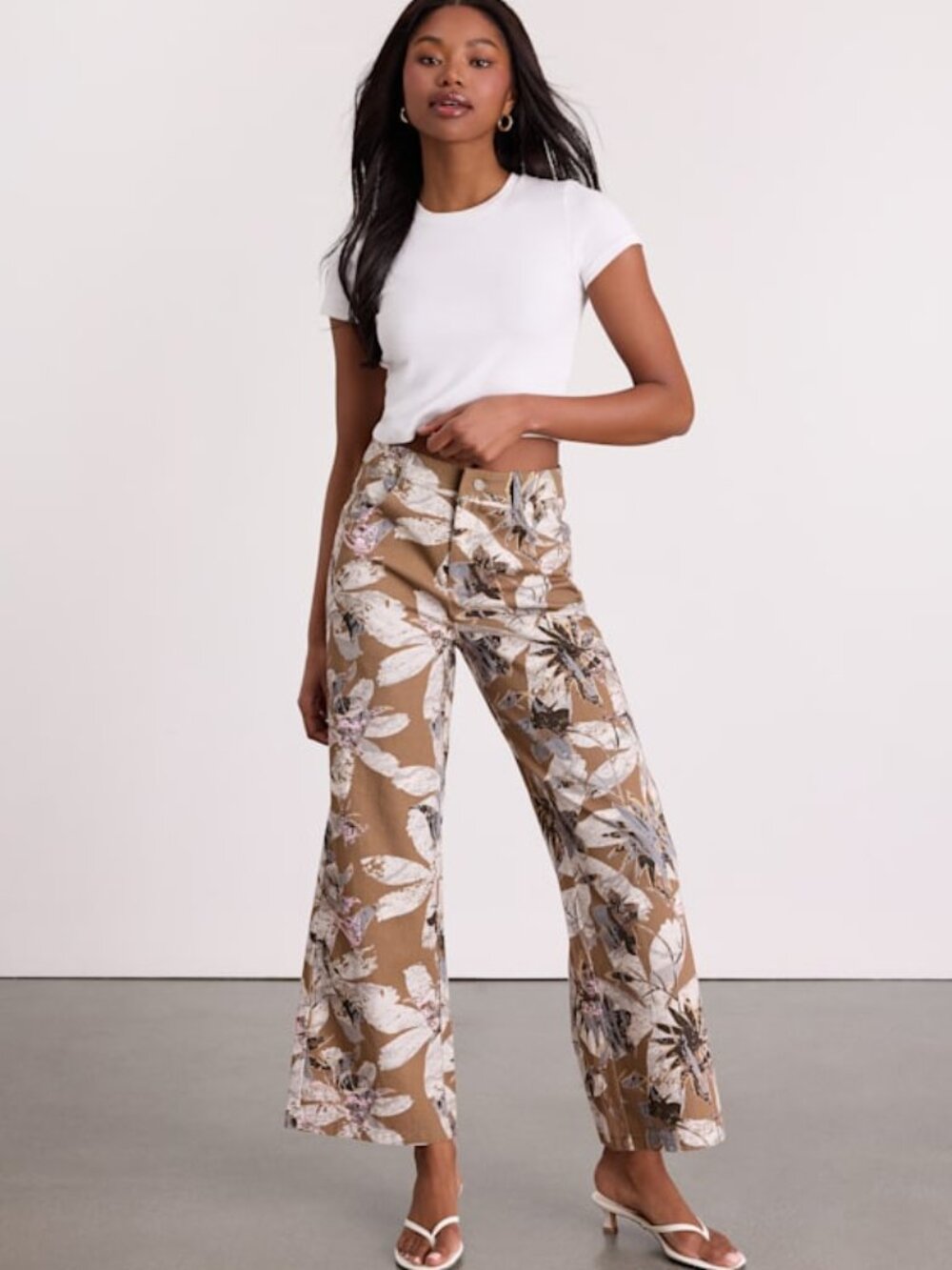 Lulus Venesse Light Brown Floral Twill Wide-leg Pants - Size M